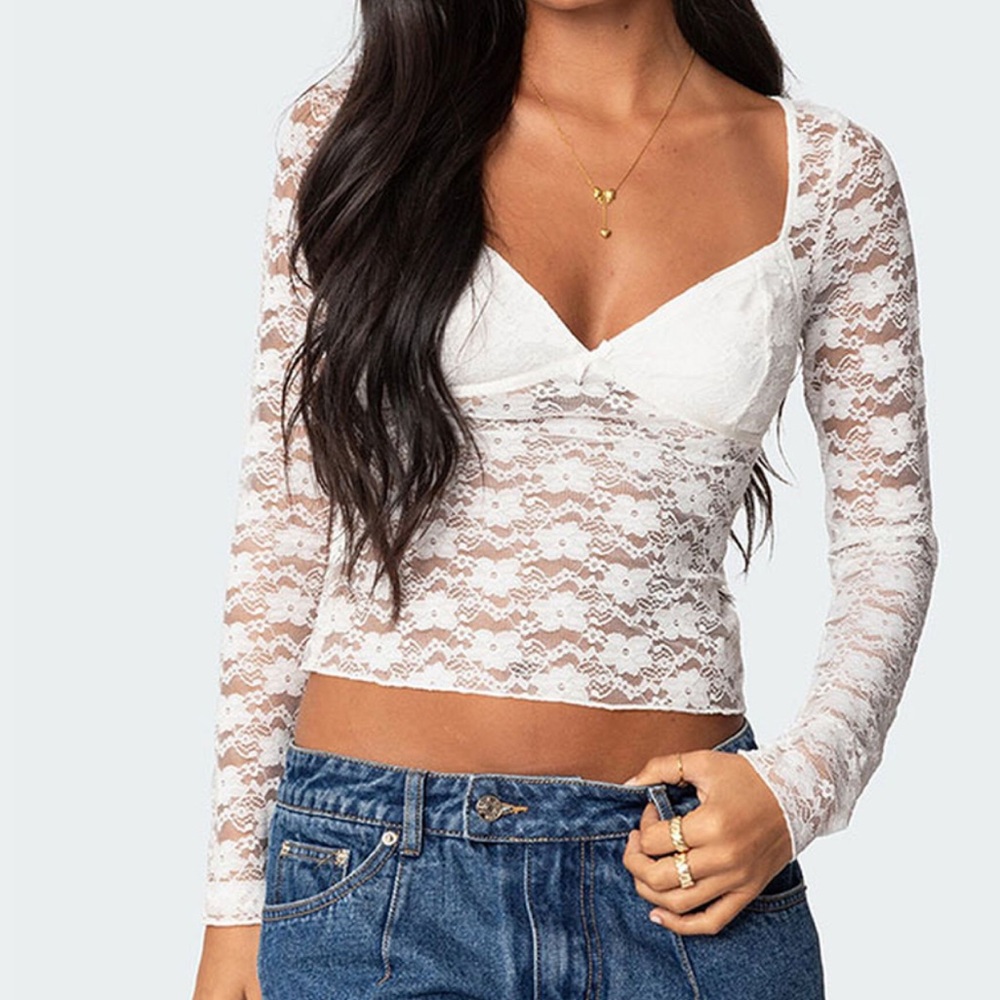 NWT Edikted Mykonos Sheer Lace Top size small
